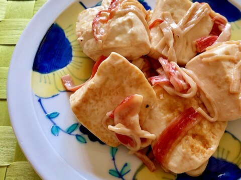 豆腐とカニカマのオイマヨ炒め